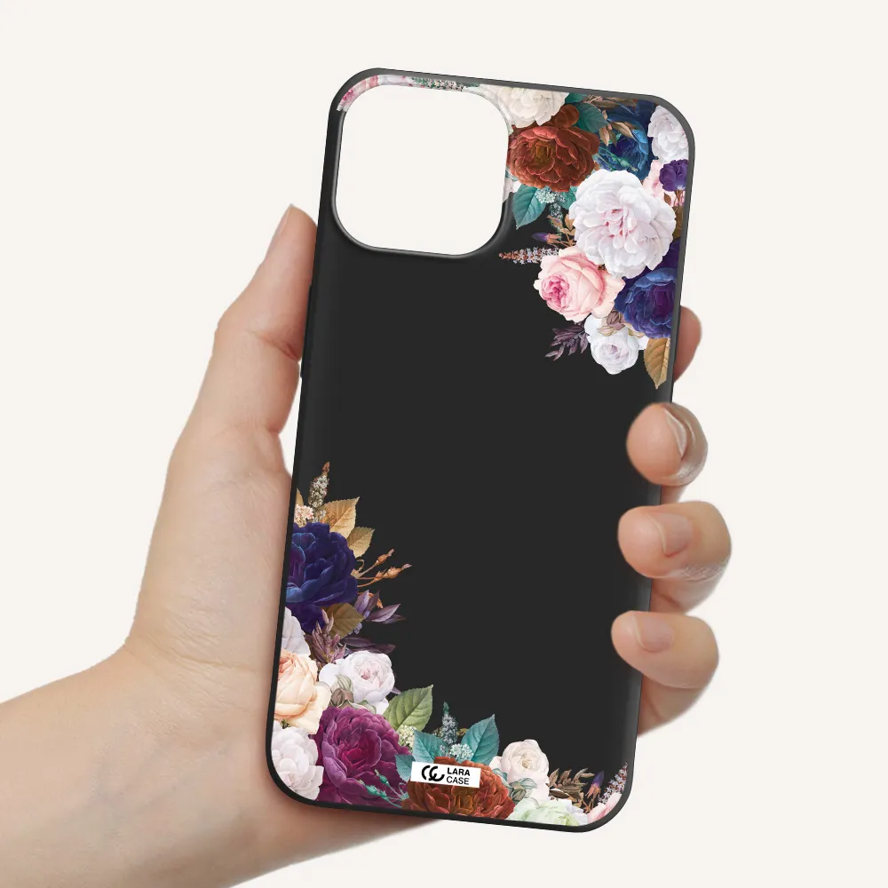 a corner of flowers with leaves Apple iPhone 13 mini Silicone black Case
