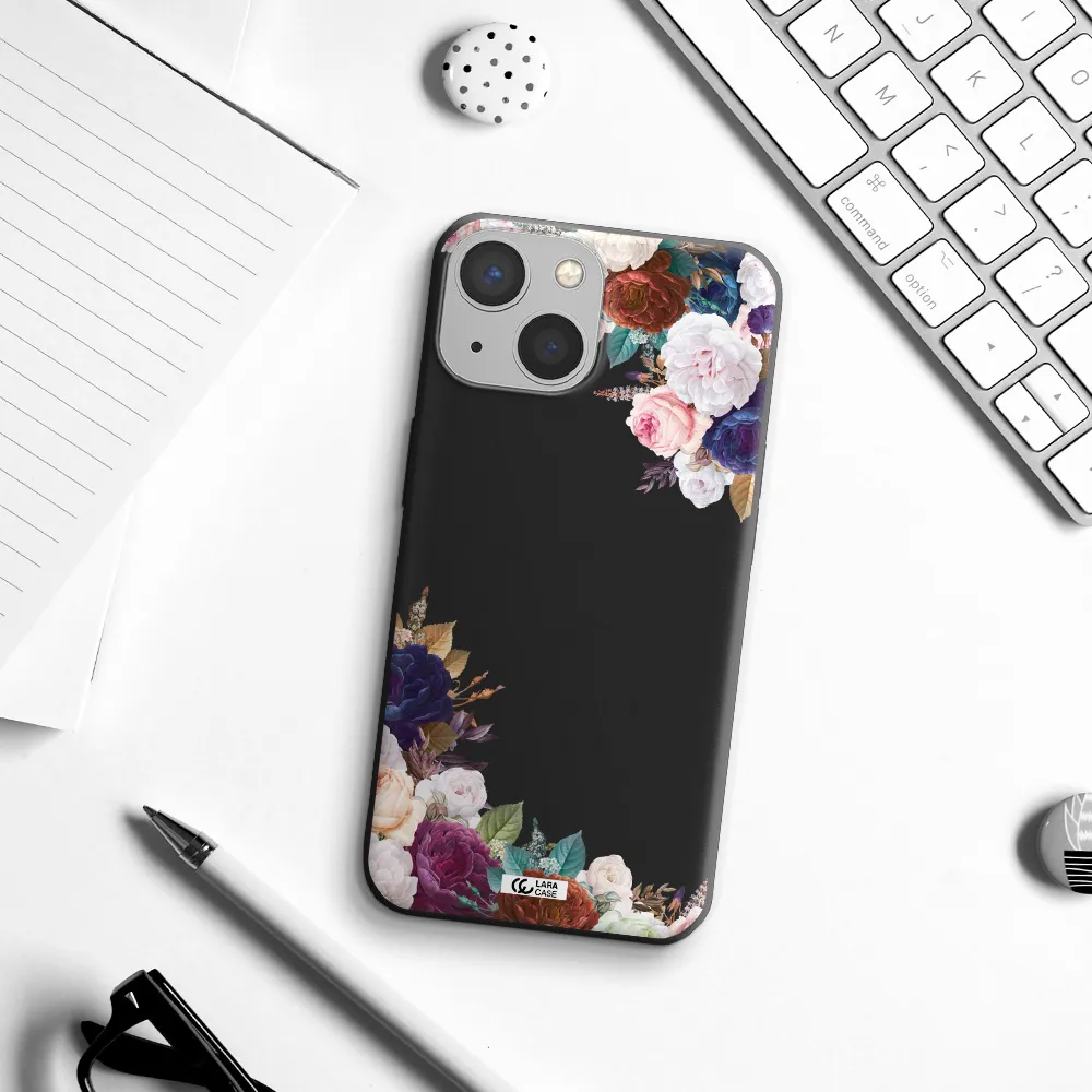 a corner of flowers with leaves Apple iPhone 13 mini Silicone black Case