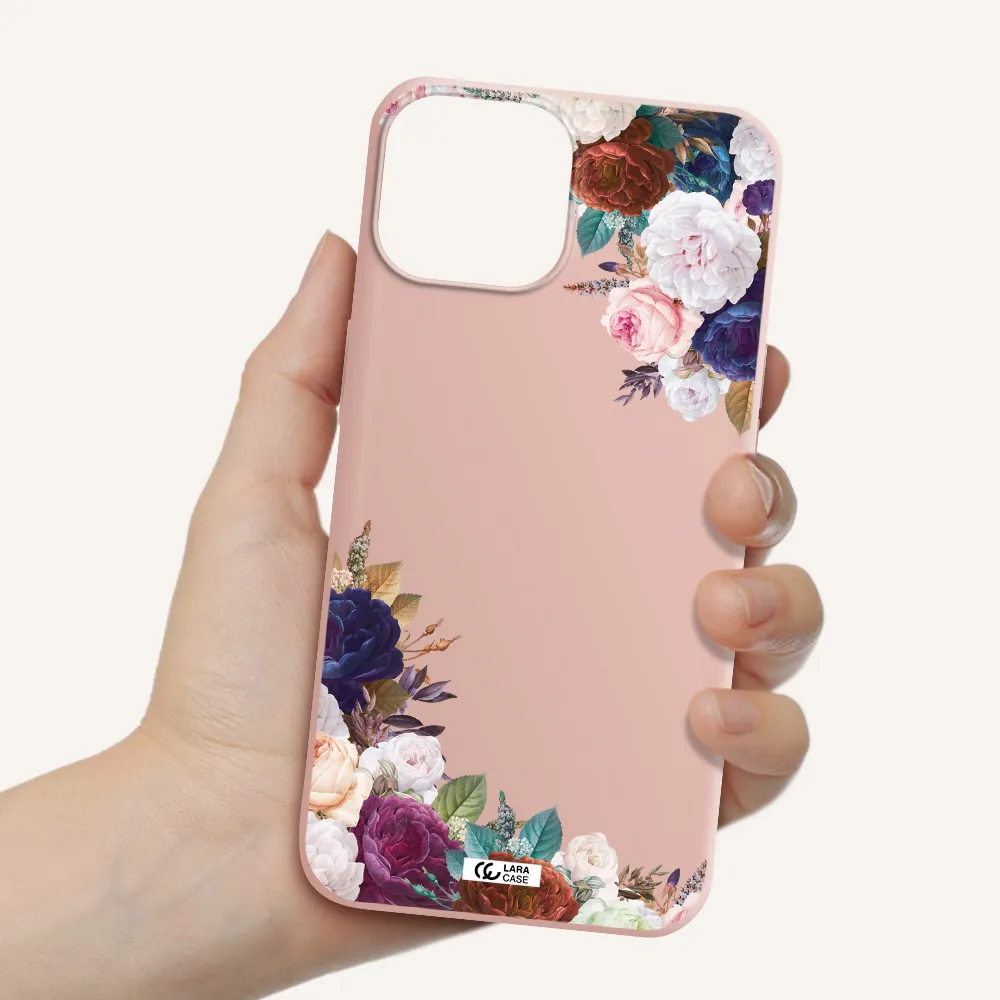 a corner of flowers with leaves Apple iPhone 13 mini Silicone pastel pink Case