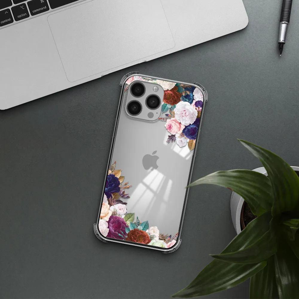 a corner of flowers with leaves Apple iPhone 13 Pro Clear PC Case