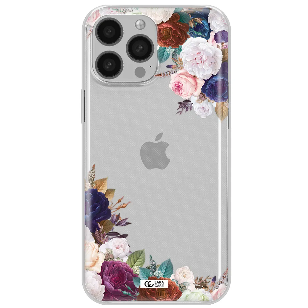 a corner of flowers with leaves Apple iPhone 13 Pro Clear TPU Case