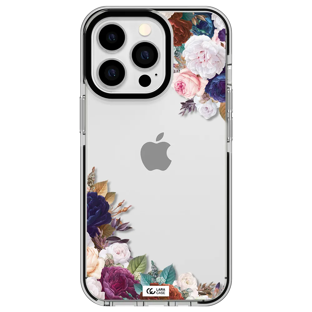 a corner of flowers with leaves Apple iPhone 13 Pro impact black border Case