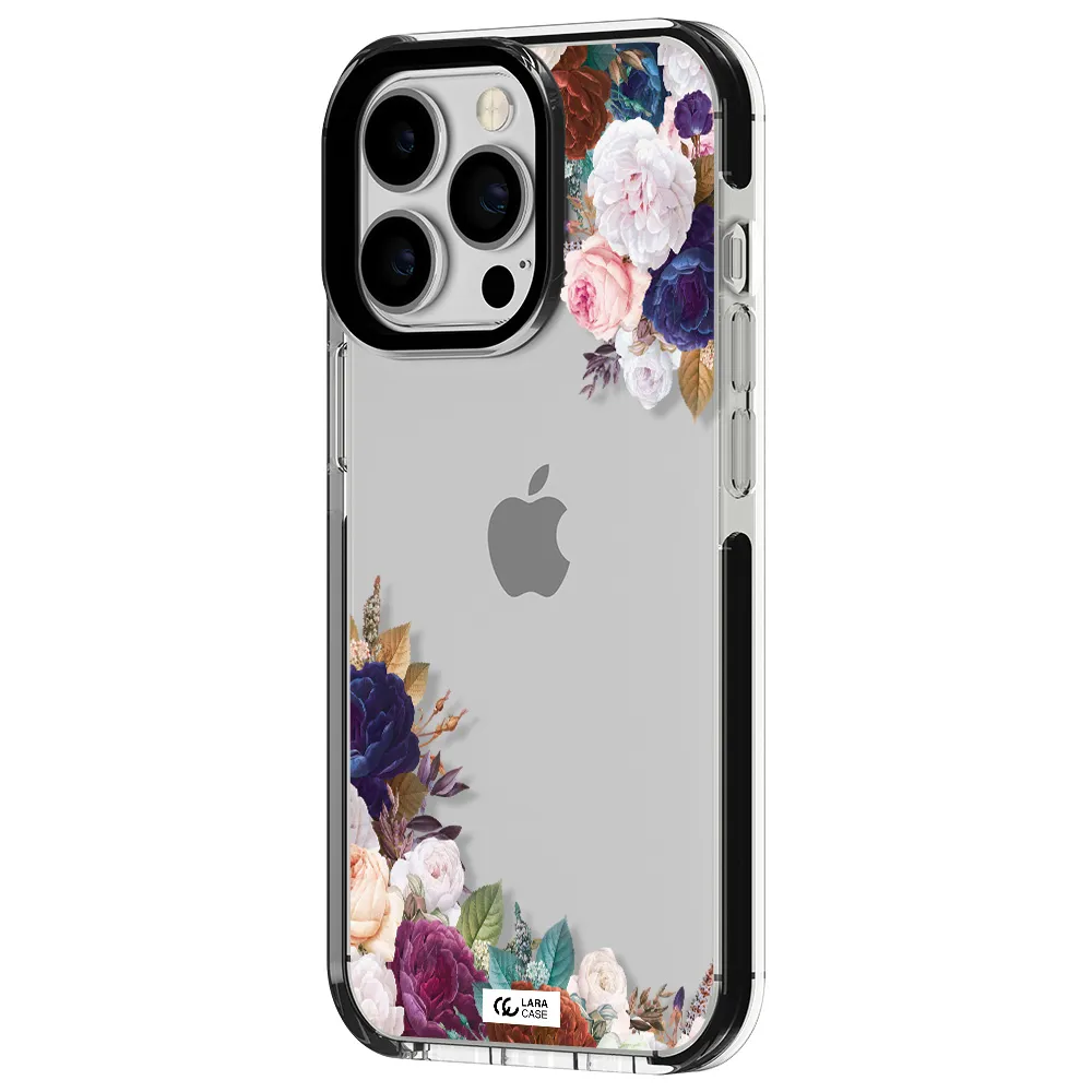 a corner of flowers with leaves Apple iPhone 13 Pro impact black border Case