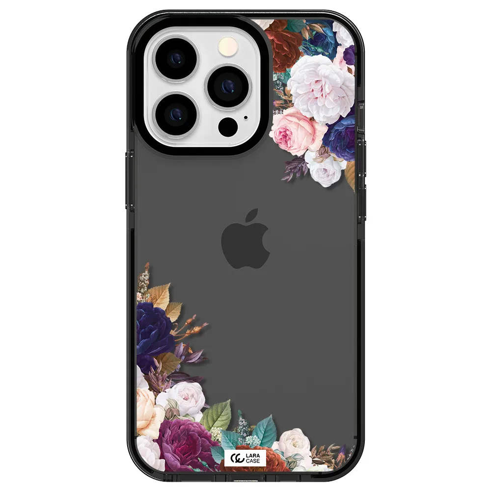 a corner of flowers with leaves Apple iPhone 13 Pro impact Smoke Black Case