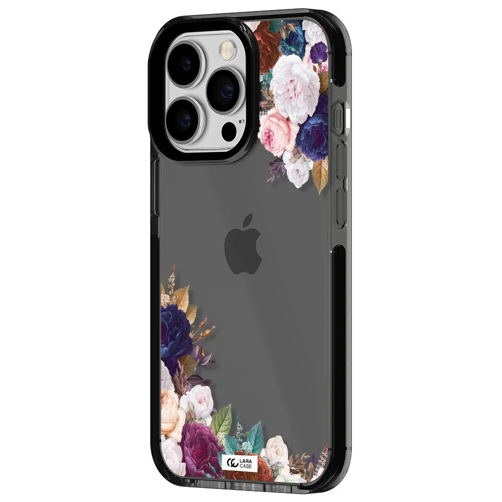 a corner of flowers with leaves Apple iPhone 13 Pro impact Smoke Black Case