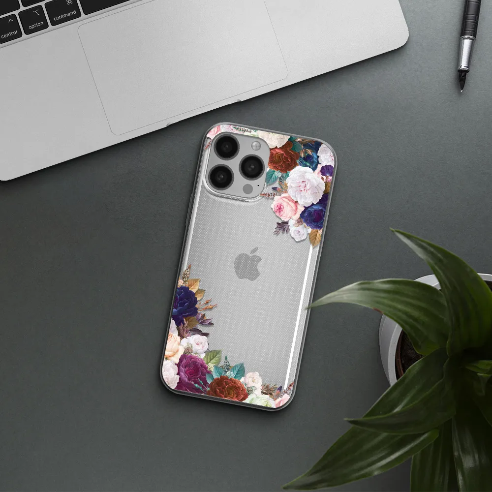 a corner of flowers with leaves Apple iPhone 13 Pro Max Clear TPU Case