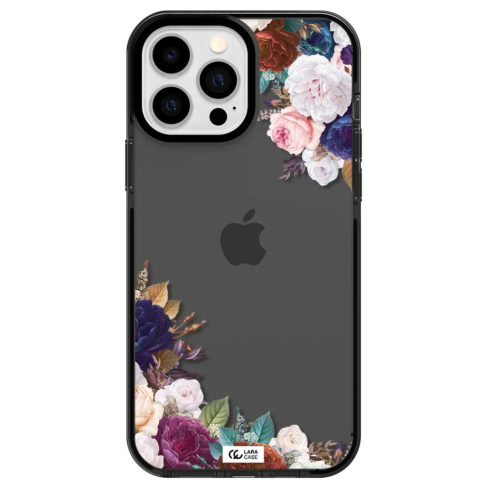 a corner of flowers with leaves Apple iPhone 13 Pro Max impact Smoke Black Case