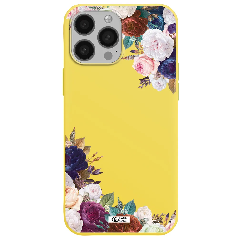 a corner of flowers with leaves Apple iPhone 13 Pro Max Silicone canary yellow Case