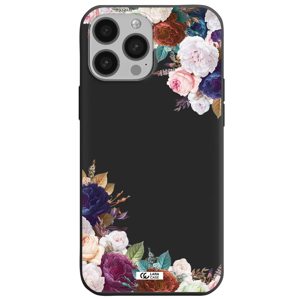 a corner of flowers with leaves Apple iPhone 13 Pro Silicone black Case