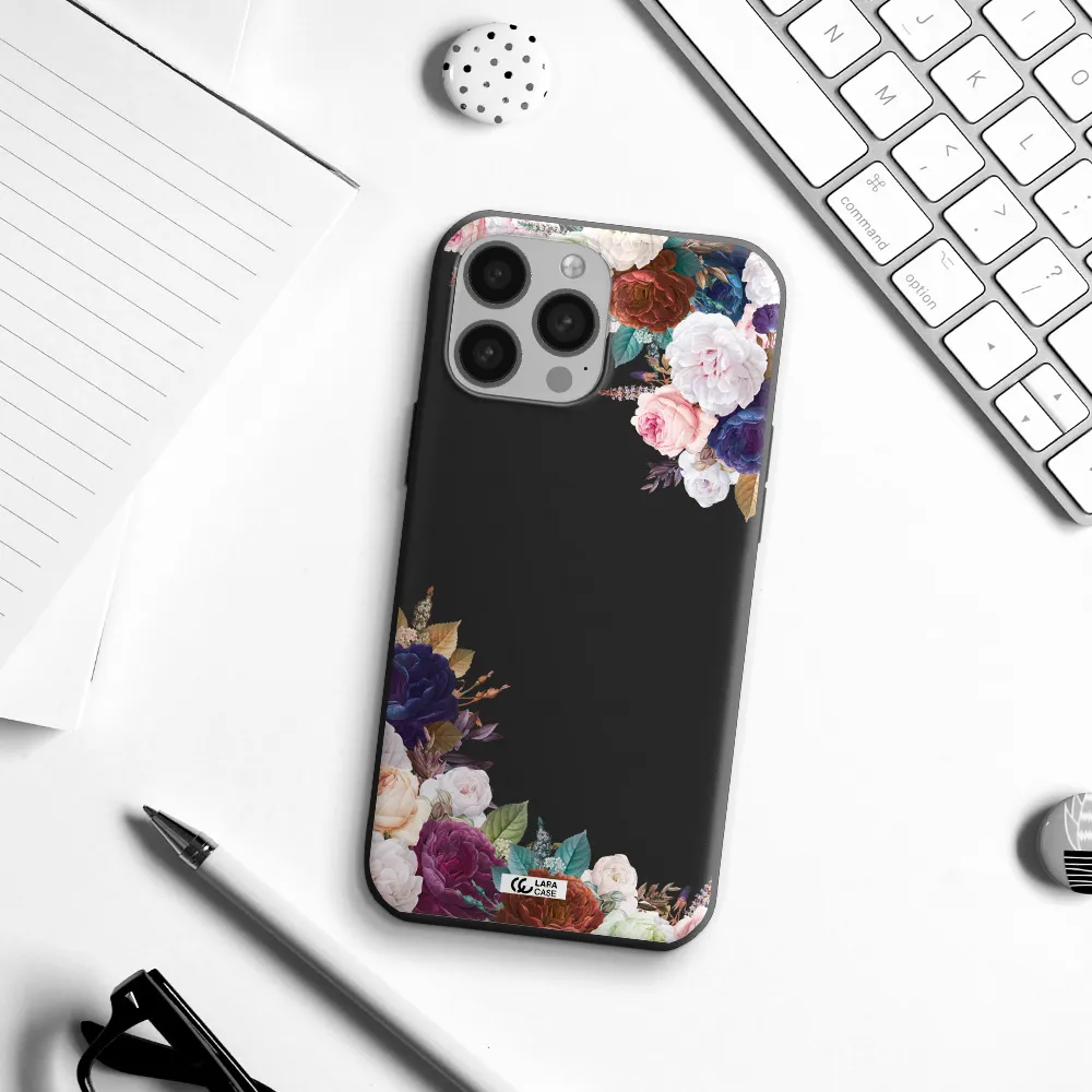 a corner of flowers with leaves Apple iPhone 13 Pro Silicone black Case
