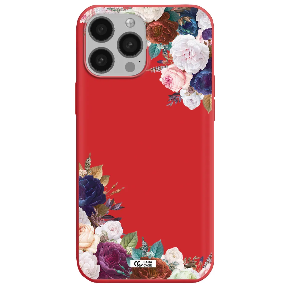 a corner of flowers with leaves Apple iPhone 13 Pro Silicone Imperial Red Case