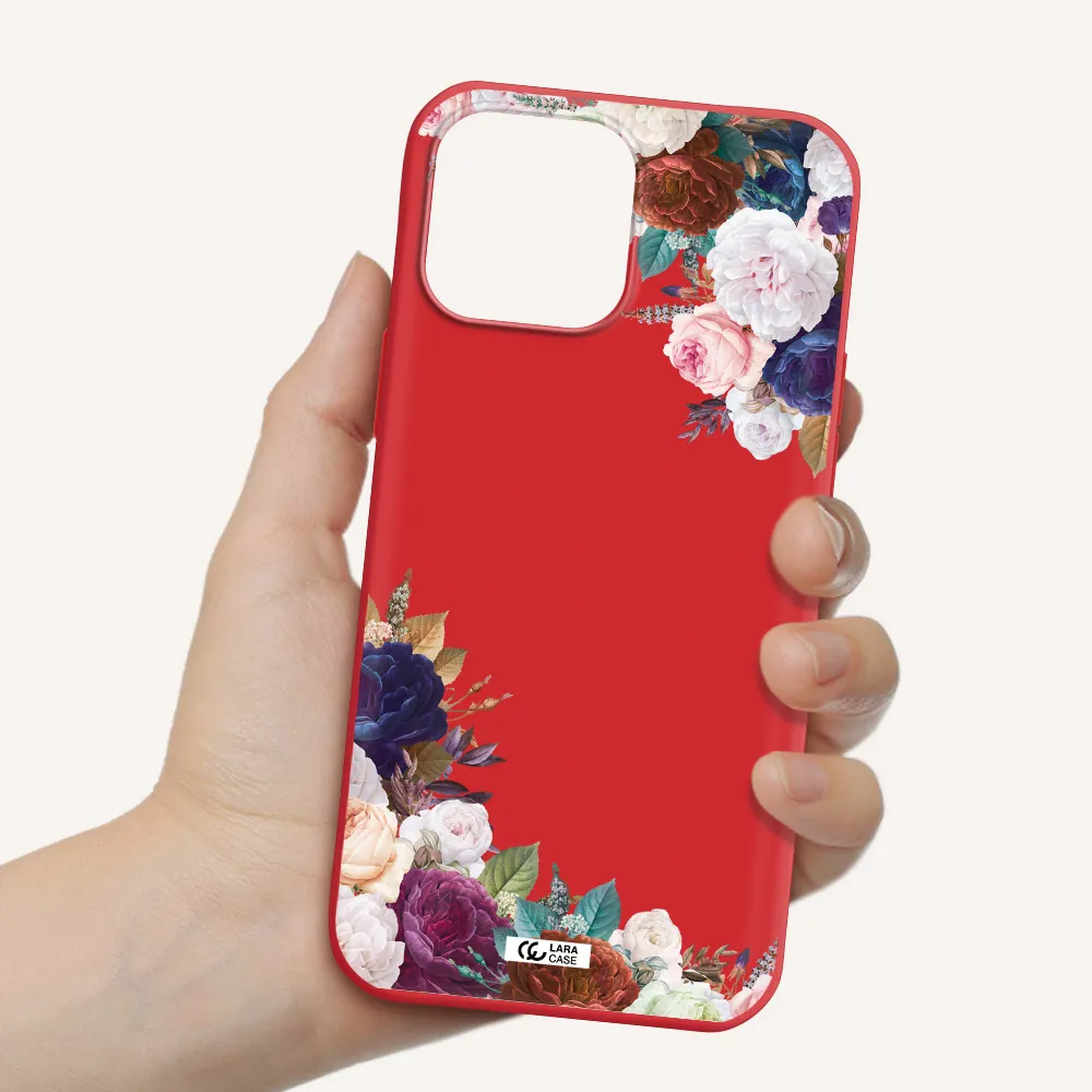 a corner of flowers with leaves Apple iPhone 13 Pro Silicone Imperial Red Case