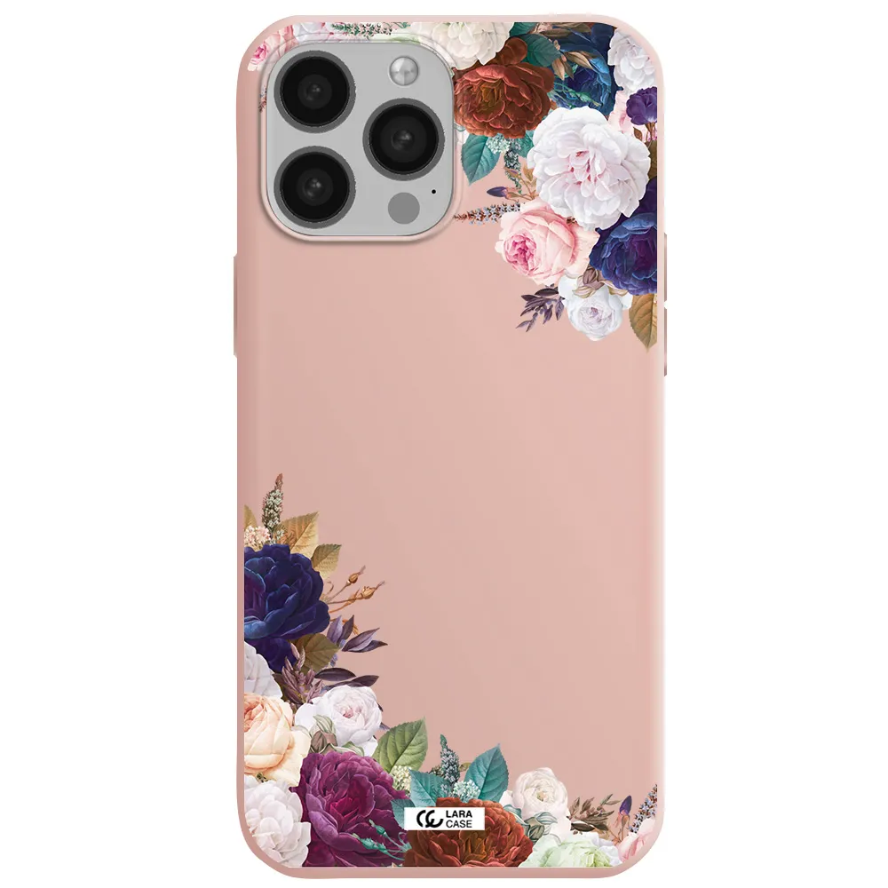 a corner of flowers with leaves Apple iPhone 13 Pro Silicone pastel pink Case