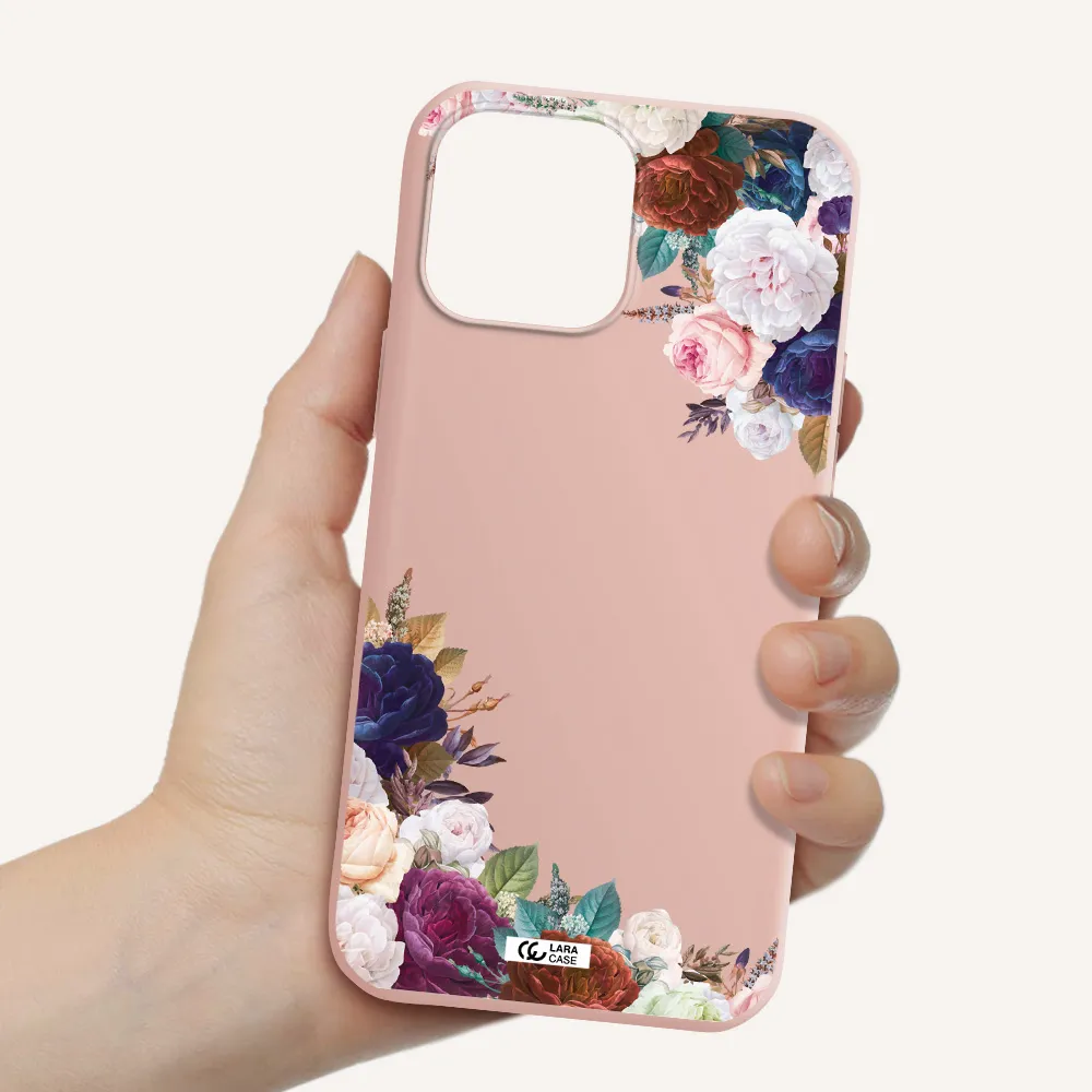 a corner of flowers with leaves Apple iPhone 13 Pro Silicone pastel pink Case