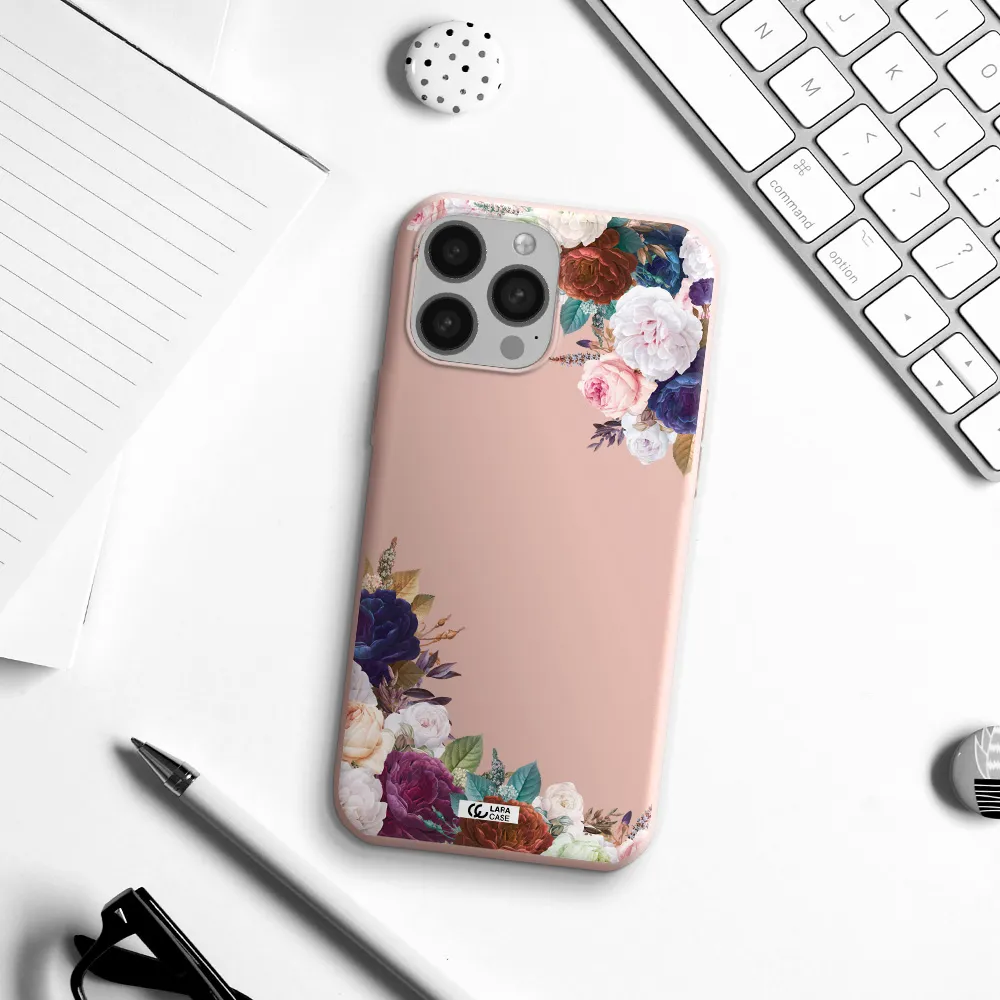 a corner of flowers with leaves Apple iPhone 13 Pro Silicone pastel pink Case