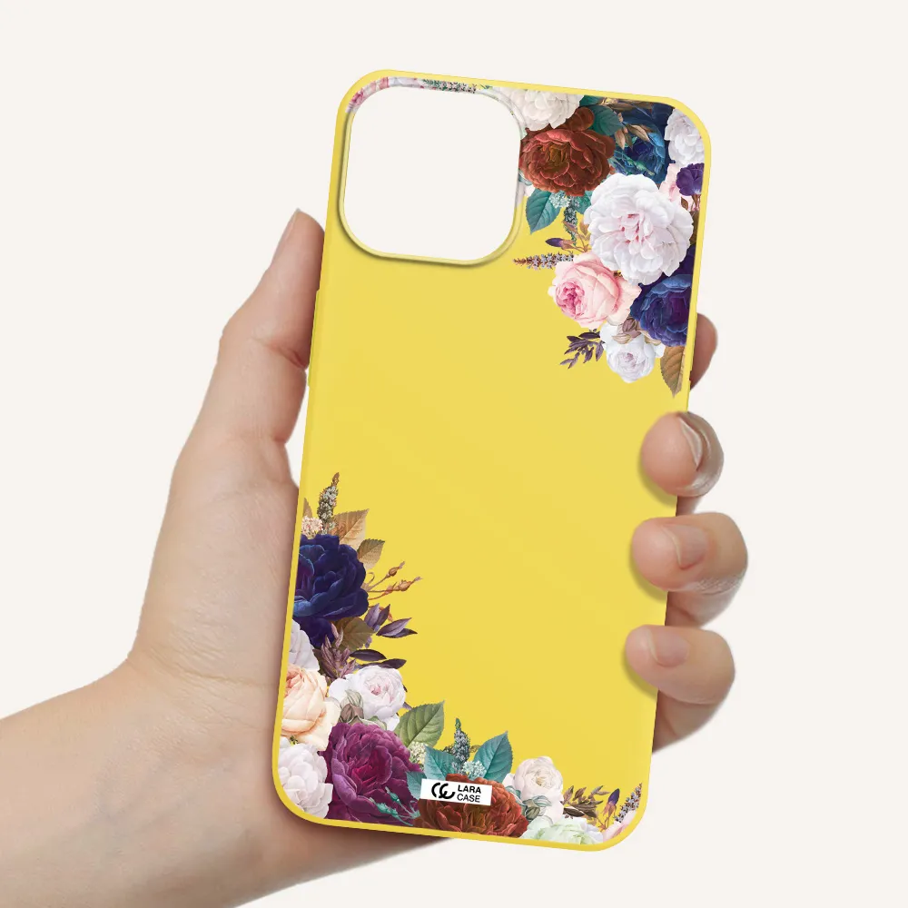 a corner of flowers with leaves Apple iPhone 13 Silicone canary yellow Case