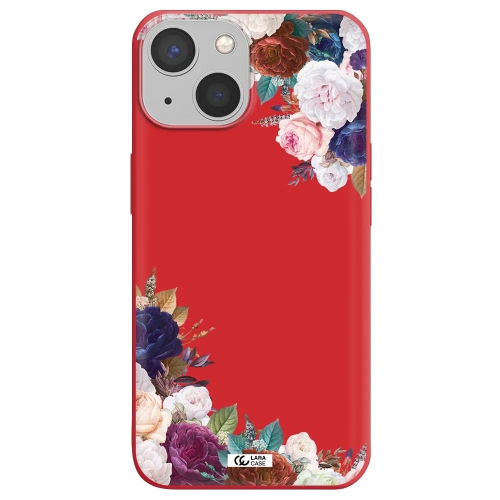 a corner of flowers with leaves Apple iPhone 13 Silicone Imperial Red Case