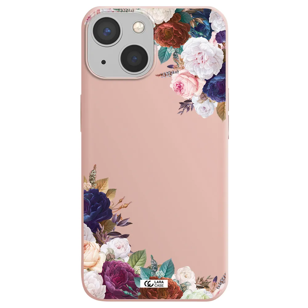 a corner of flowers with leaves Apple iPhone 13 Silicone pastel pink Case