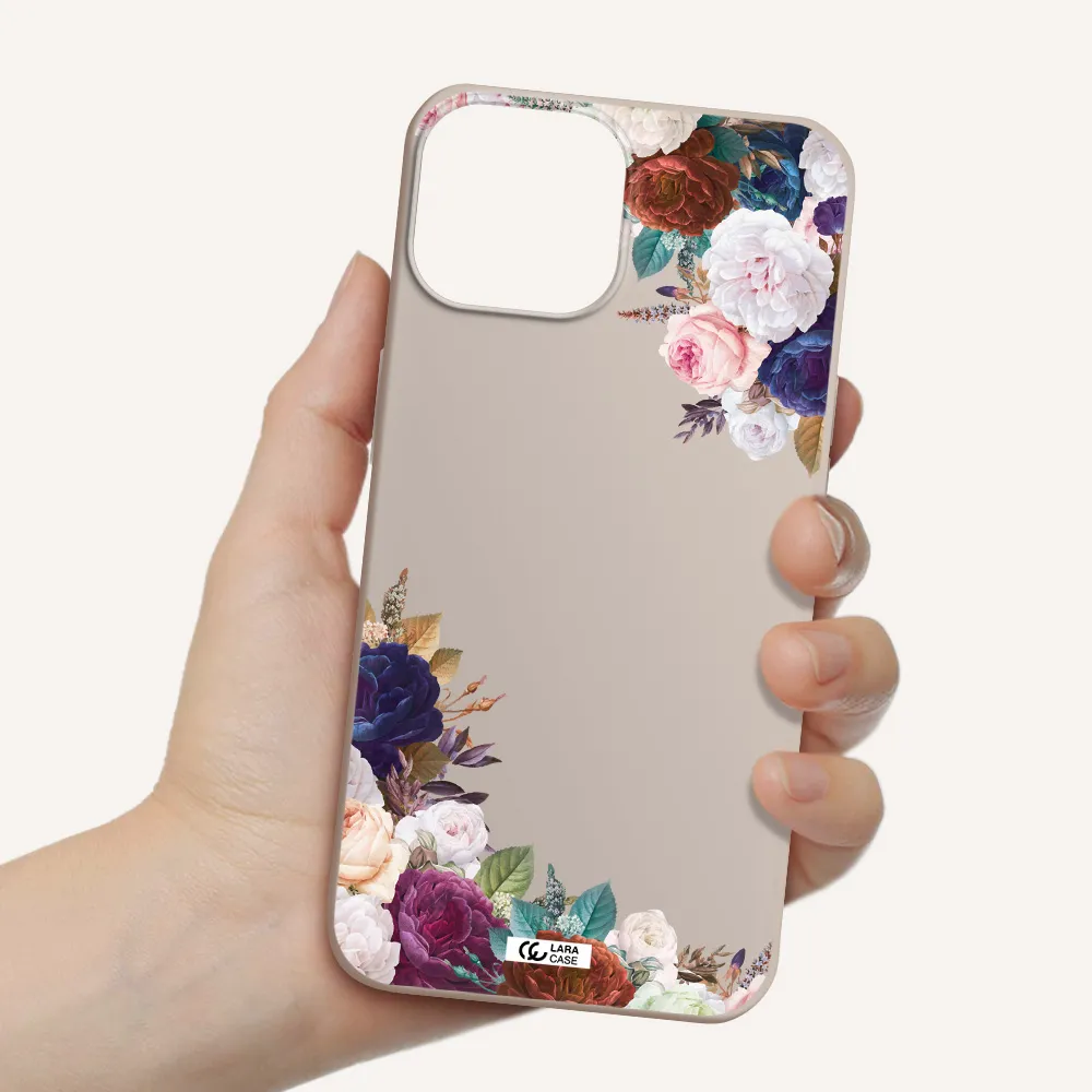 a corner of flowers with leaves Apple iPhone 13 Silicone Stone Case