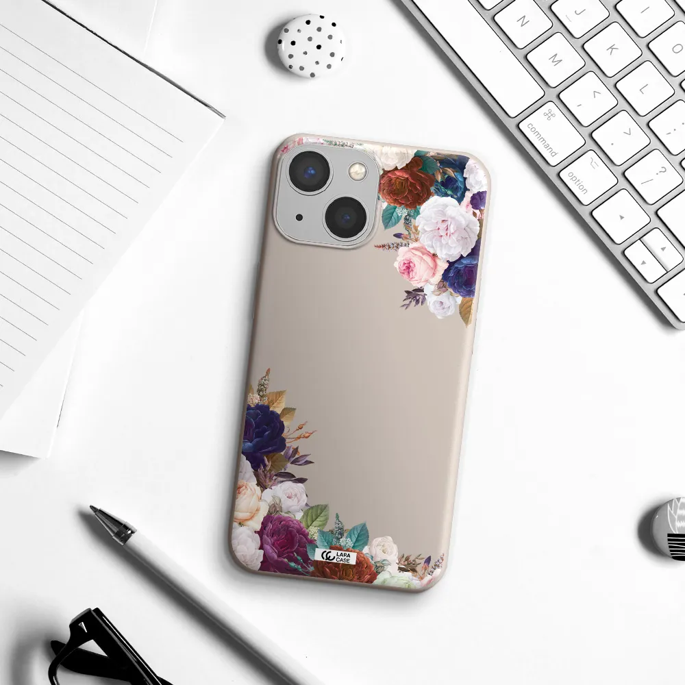 a corner of flowers with leaves Apple iPhone 13 Silicone Stone Case