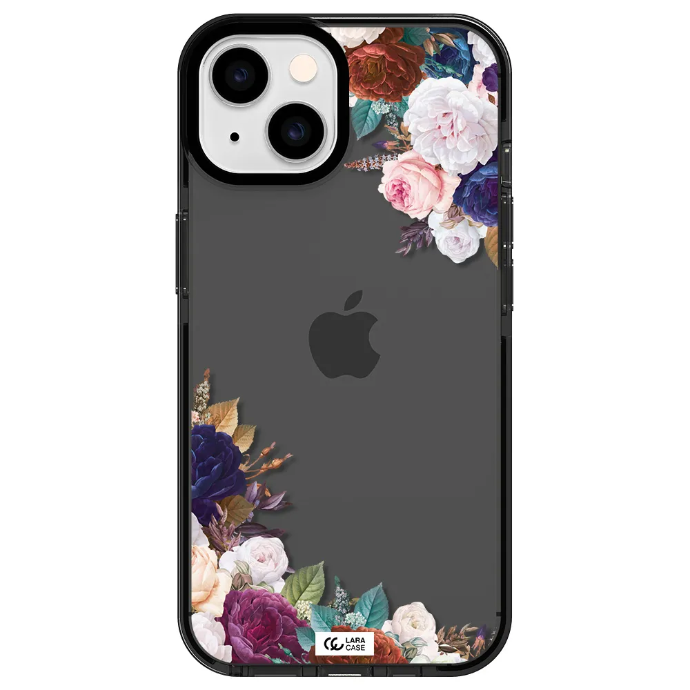 a corner of flowers with leaves Apple iPhone 14 impact Smoke Black Case