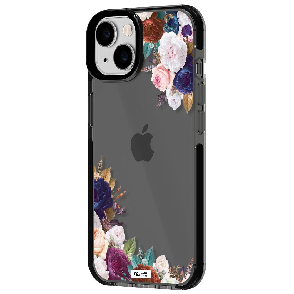 a corner of flowers with leaves Apple iPhone 14 impact Smoke Black Case