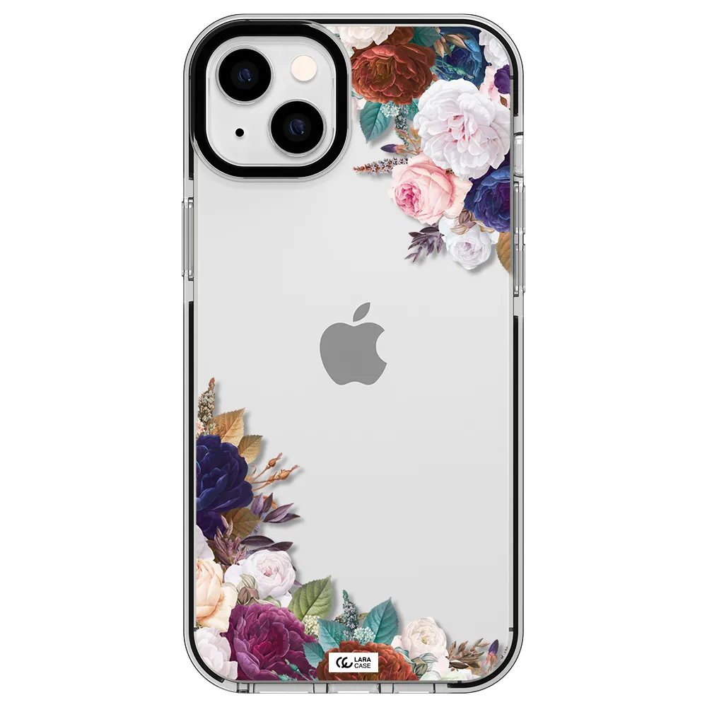 a corner of flowers with leaves Apple iPhone 14 plus impact black border Case