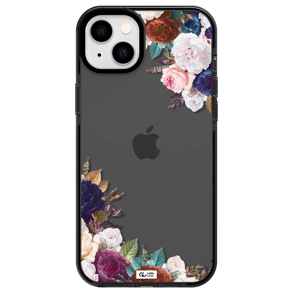a corner of flowers with leaves Apple iPhone 14 plus impact Smoke Black Case