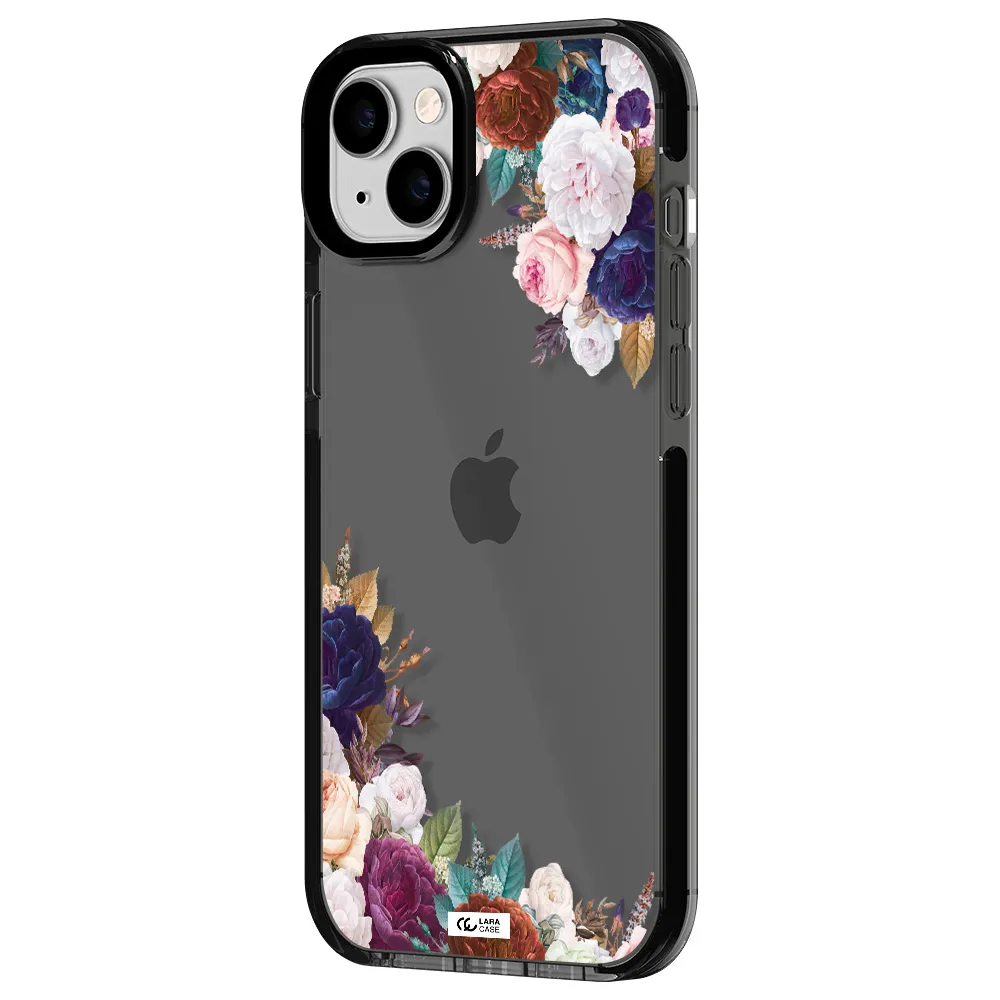 a corner of flowers with leaves Apple iPhone 14 plus impact Smoke Black Case