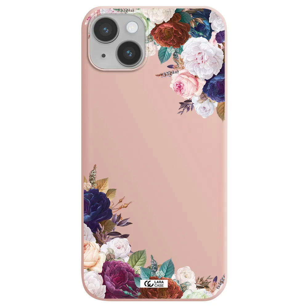 a corner of flowers with leaves Apple iPhone 14 plus Silicone pastel pink Case
