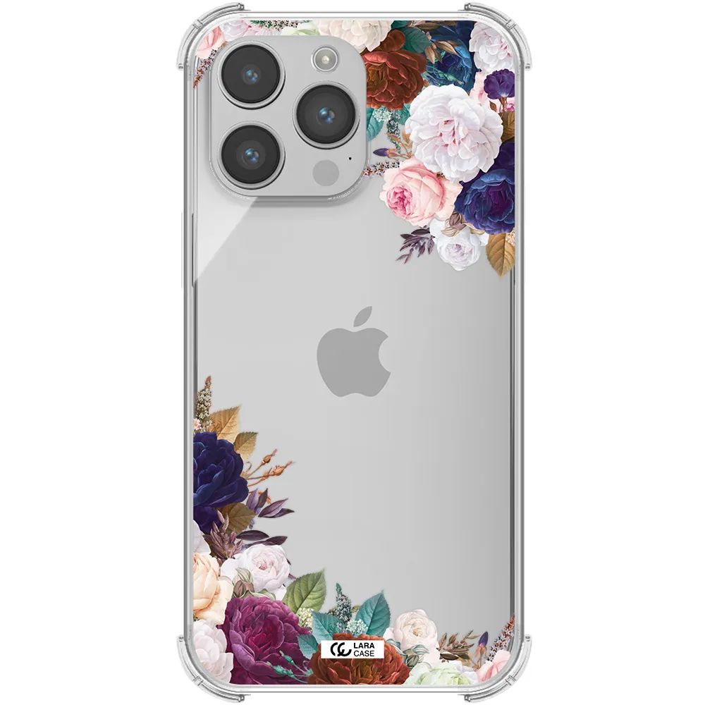 a corner of flowers with leaves Apple iPhone 14 pro Clear PC Case