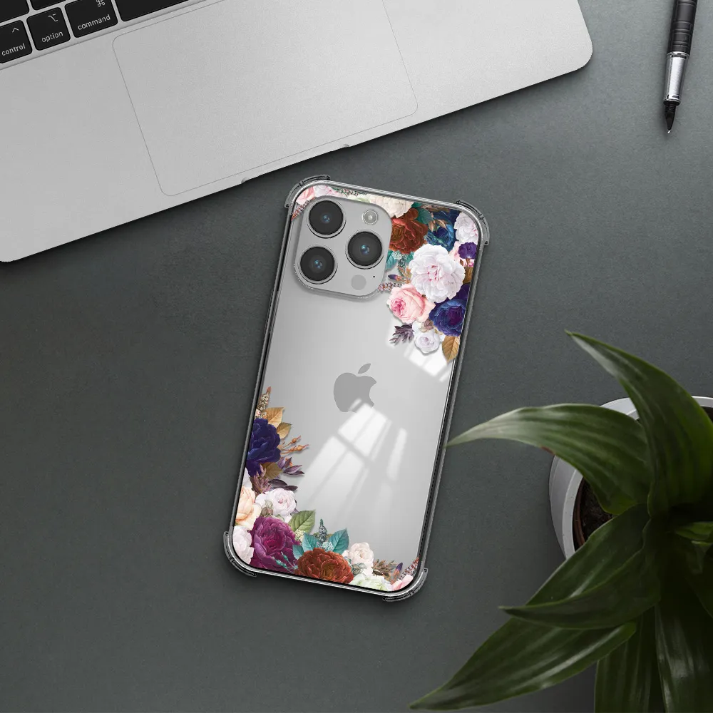 a corner of flowers with leaves Apple iPhone 14 pro max Clear PC Case