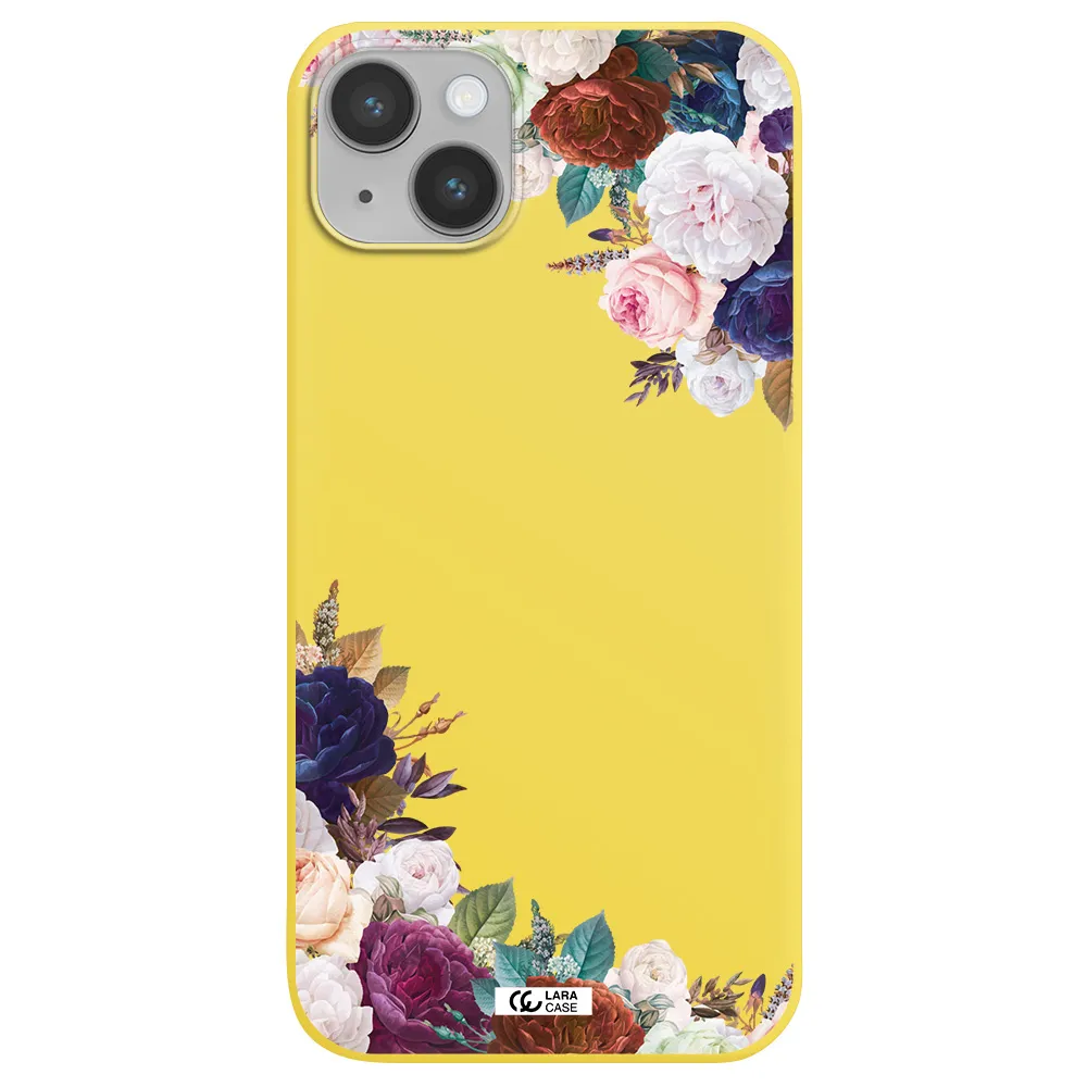 a corner of flowers with leaves Apple iPhone 14 Silicone canary yellow Case