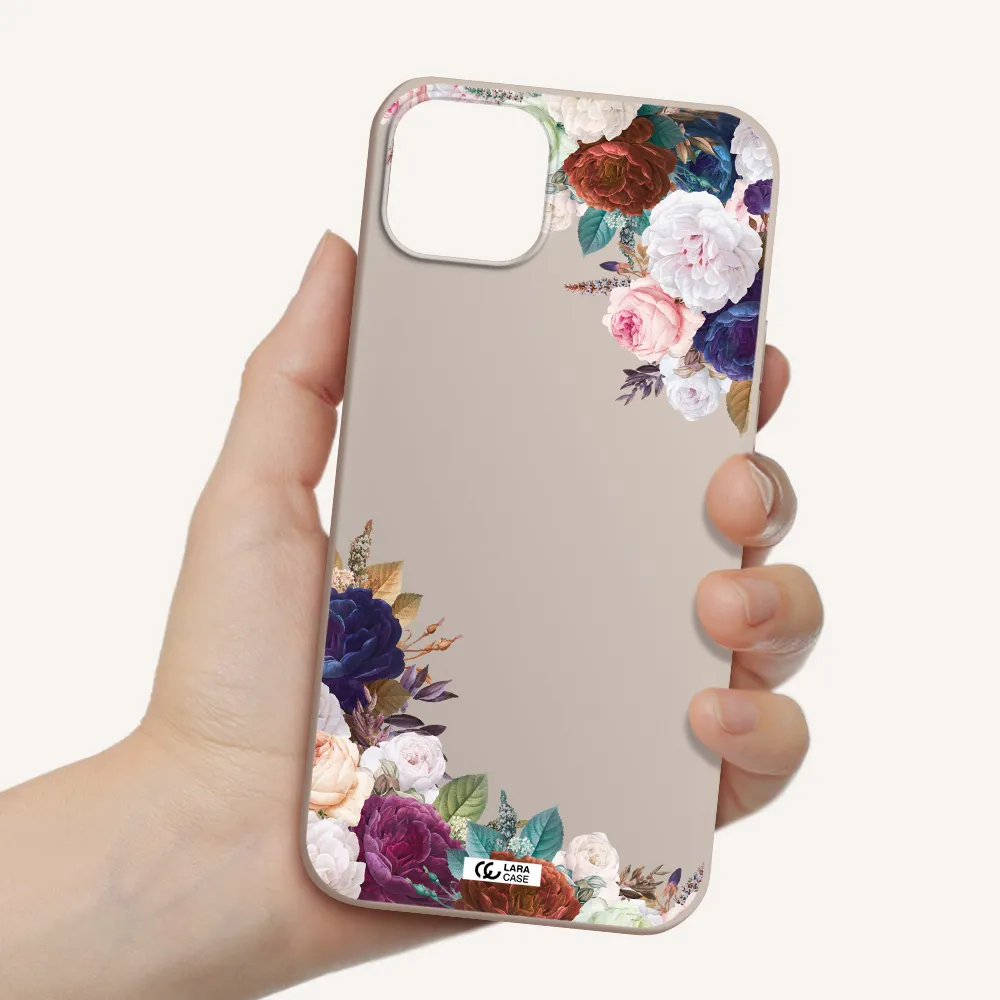 a corner of flowers with leaves Apple iPhone 14 Silicone Stone Case