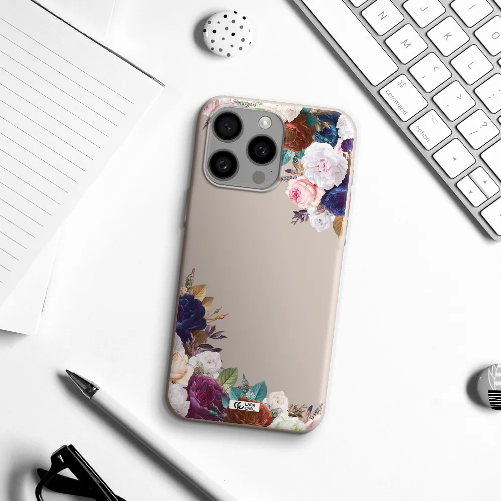 a corner of flowers with leaves Apple Iphone 15 Pro max Silicone Stone Case