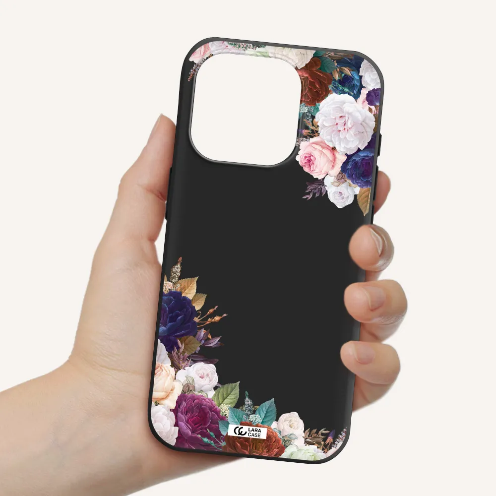 A Corner Of Flowers With Leaves Apple Iphone 15 Pro Silicone Black Case