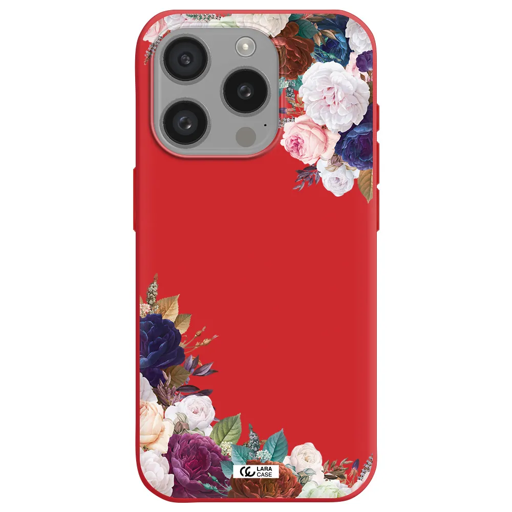 A Corner Of Flowers With Leaves Apple Iphone 15 Pro Silicone Imperial Red Case