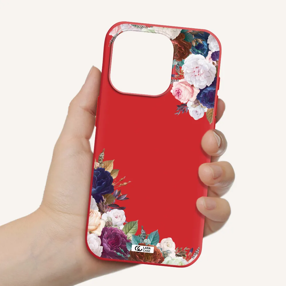 A Corner Of Flowers With Leaves Apple Iphone 15 Pro Silicone Imperial Red Case