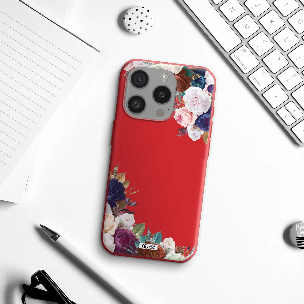 A Corner Of Flowers With Leaves Apple Iphone 15 Pro Silicone Imperial Red Case