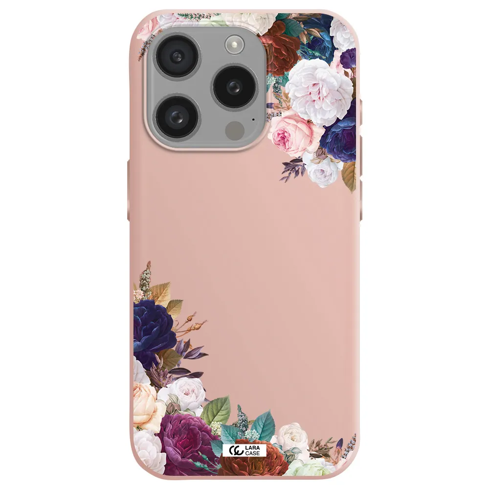 A Corner Of Flowers With Leaves Apple Iphone 15 Pro Silicone Pastel Pink Case