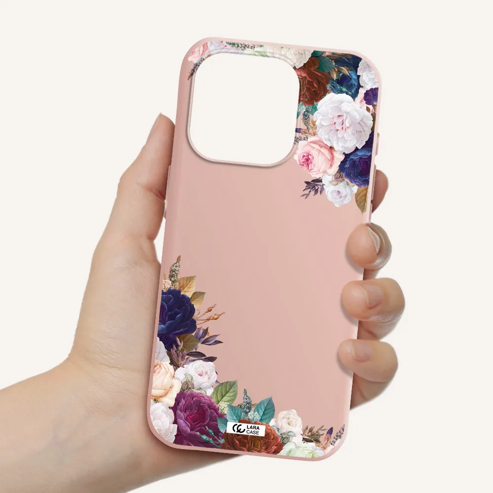 A Corner Of Flowers With Leaves Apple Iphone 15 Pro Silicone Pastel Pink Case
