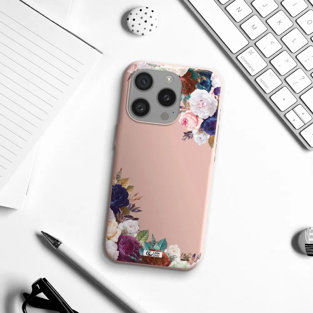 A Corner Of Flowers With Leaves Apple Iphone 15 Pro Silicone Pastel Pink Case