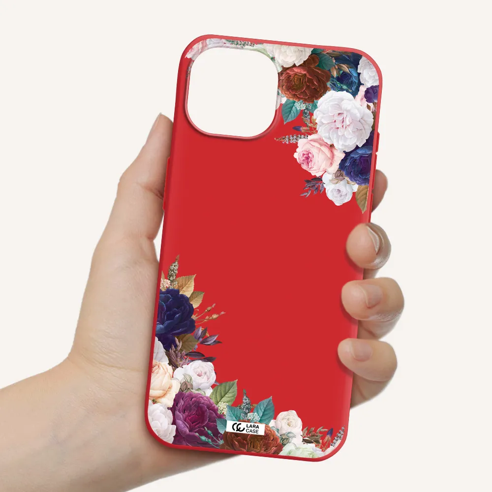 A Corner Of Flowers With Leaves Apple Iphone 15 Silicone Imperial Red Case