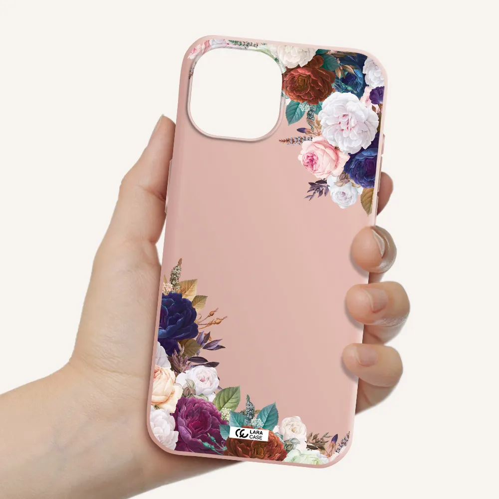 A Corner Of Flowers With Leaves Apple Iphone 15 Silicone Pastel Pink Case