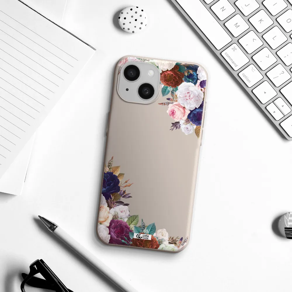 a corner of flowers with leaves Apple iPhone 15 Silicone Stone Case