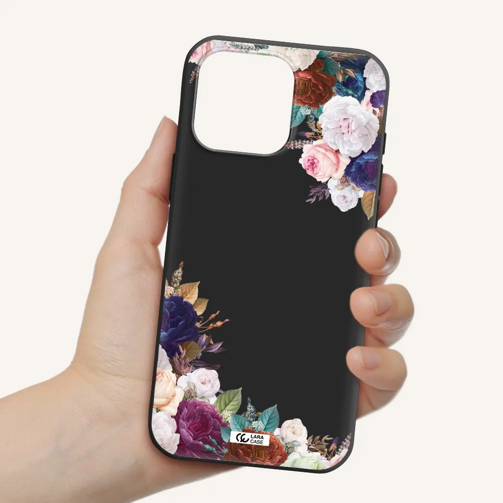 A Corner Of Flowers With Leaves Apple Iphone 16 Pro Max Silicone Black Case