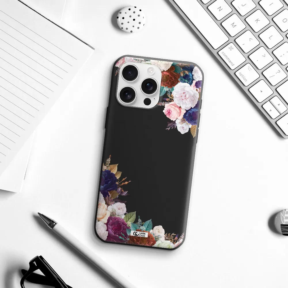 A Corner Of Flowers With Leaves Apple Iphone 16 Pro Max Silicone Black Case