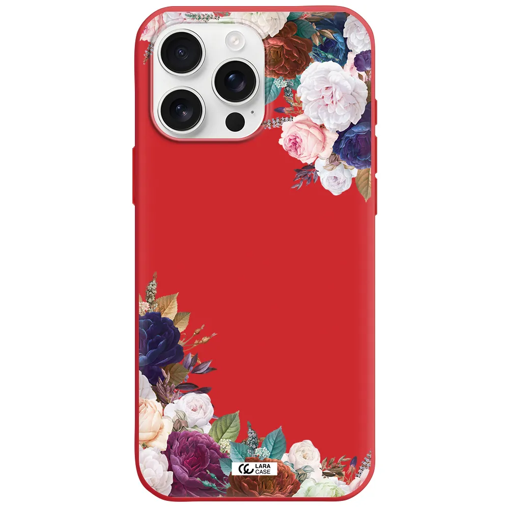 A Corner Of Flowers With Leaves Apple Iphone 16 Pro Max Silicone Imperial Red Case