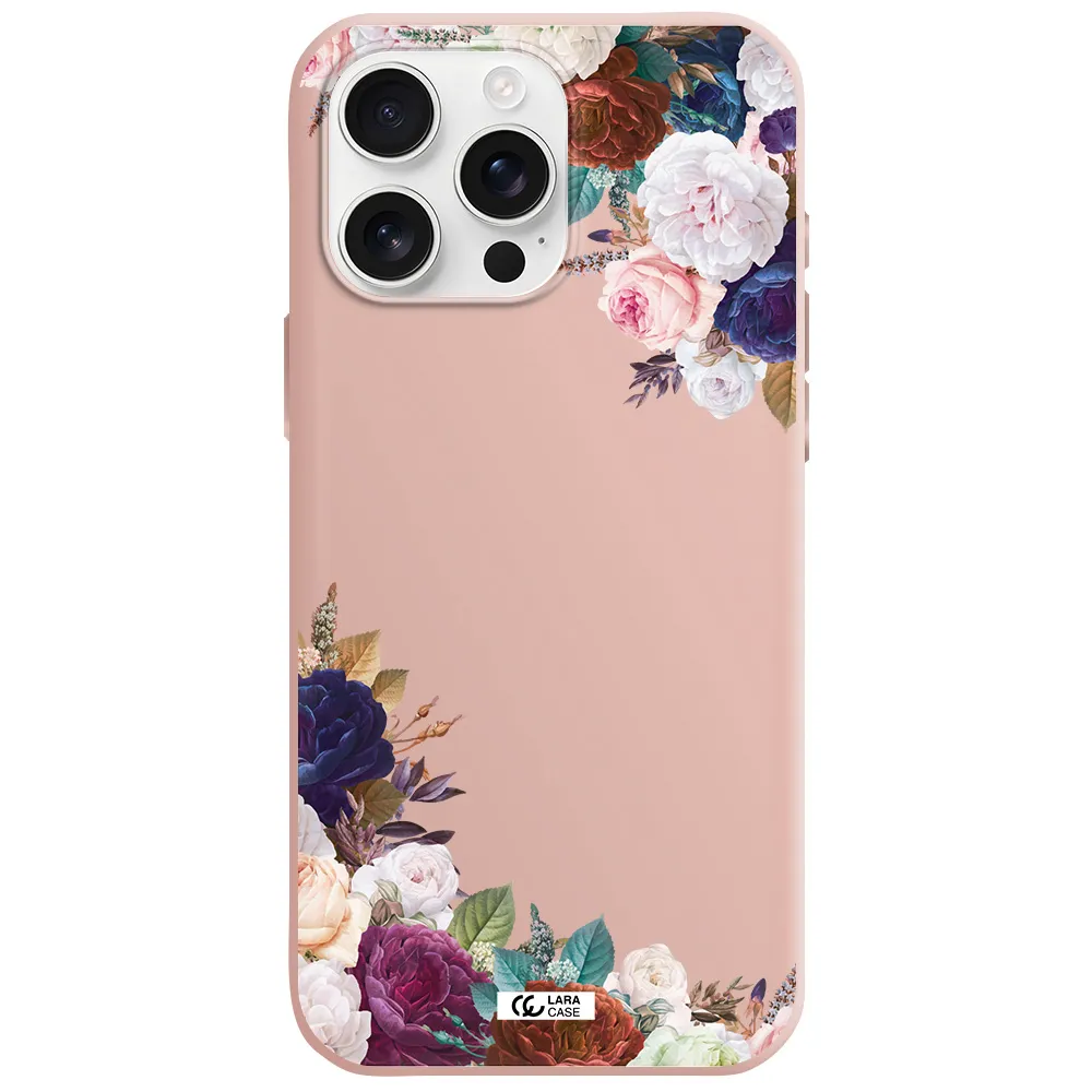 A Corner Of Flowers With Leaves Apple Iphone 16 Pro Max Silicone Pastel Pink Case