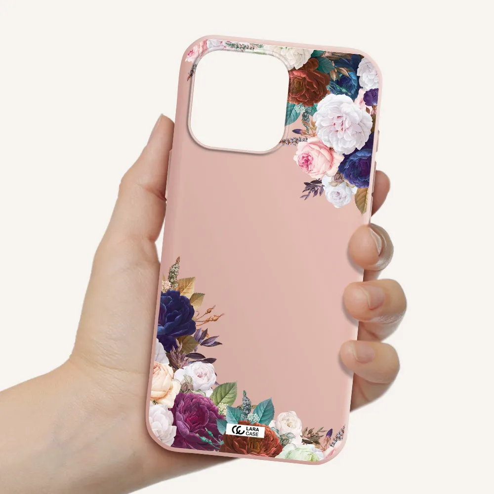 A Corner Of Flowers With Leaves Apple Iphone 16 Pro Max Silicone Pastel Pink Case